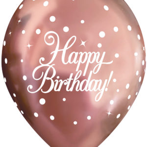 11 Inch Printed Latex Balloons – Happy Birthday – Sparkling Fizz Rose Gold – Pack of 6
