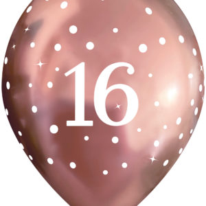 11 Inch Printed Latex Balloons – 16th Birthday – Sparkling Fizz Rose Gold – Pack of 6