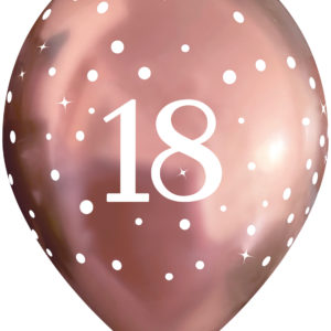 11 Inch Printed Latex Balloons – 18th Birthday – Sparkling Fizz Rose Gold – Pack of 6