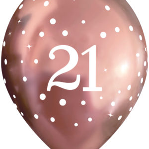 11 Inch Printed Latex Balloons – 21st Birthday – Sparkling Fizz Rose Gold – Pack of 6