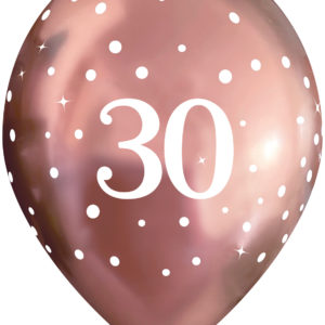 11 Inch Printed Latex Balloons – 30th Birthday – Sparkling Fizz Rose Gold – Pack of 6