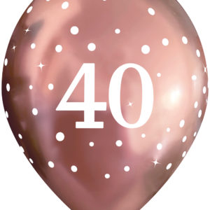 11 Inch Printed Latex Balloons – 40th Birthday – Sparkling Fizz Rose Gold – Pack of 6