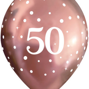 11 Inch Printed Latex Balloons – 50th Birthday – Sparkling Fizz Rose Gold – Pack of 6