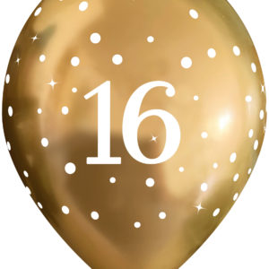 11 Inch Printed Latex Balloons – 16th Birthday – Sparkling Fizz Gold – Pack of 6