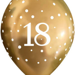 11 Inch Printed Latex Balloons – 18th Birthday – Sparkling Fizz Gold – Pack of 6