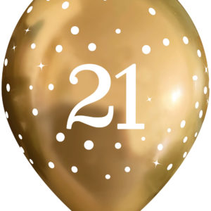 11 Inch Printed Latex Balloons – 21st Birthday – Sparkling Fizz Gold – Pack of 6
