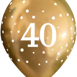 11 Inch Printed Latex Balloons – 40th Birthday – Sparkling Fizz Gold – Pack of 6