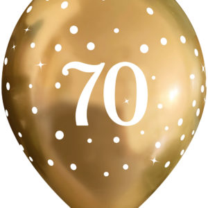 11 Inch Printed Latex Balloons – 70th Birthday – Sparkling Fizz Gold – Pack of 6